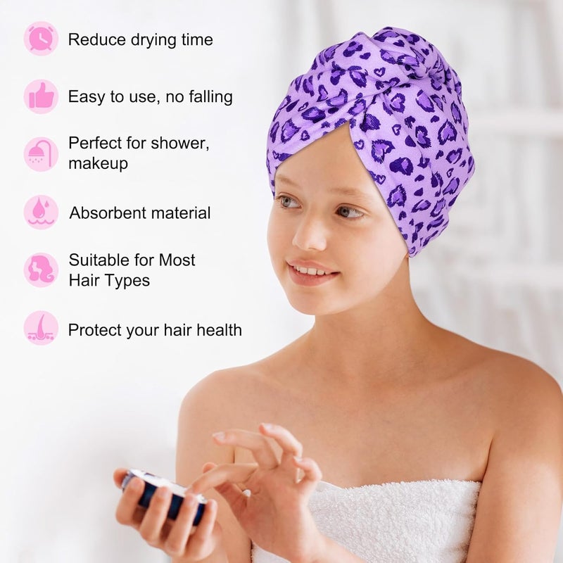 Basumee Microfiber Hair Towel Wrap for Kids 2 Pack Rapid Drying Hair Towel with Button Hair Turbans for Wet Hair Wraps Head Towel Wrap for Women and Girls - Image 5